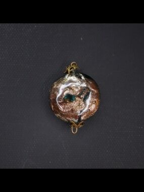 Vintage Murano Style Art Glass Pendant Brown Copper Aventurine Foil Round Charm